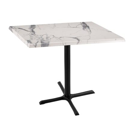 Holland Bar Stool Co 36" Tall OD211 Black Table Base 30" x 30" 36" x 36" Square White Marble Top by the HollBar Stool Co. OD211-3036BWOD36SQWM